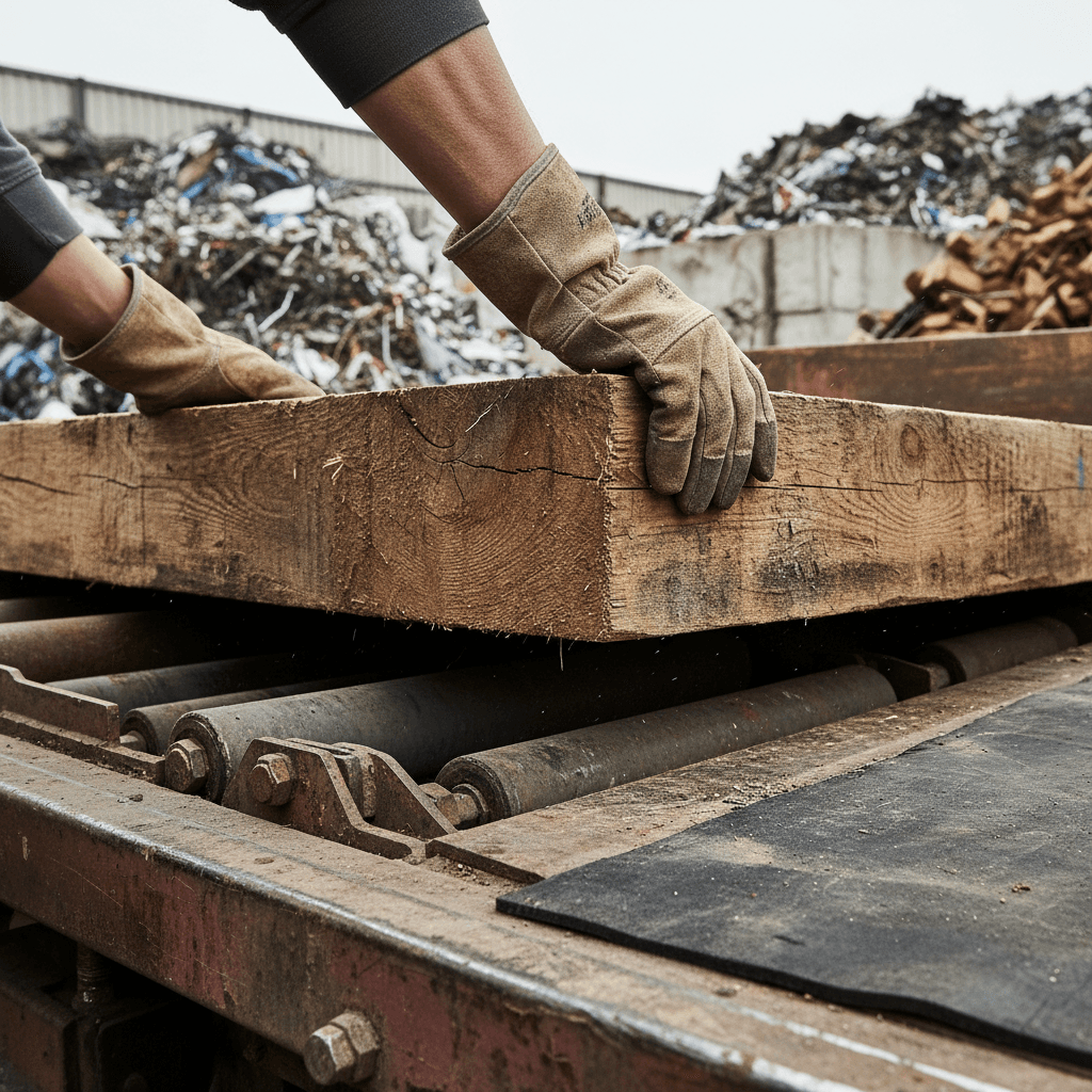 Worker loading branches and yard waste into the bed of a pickup truck